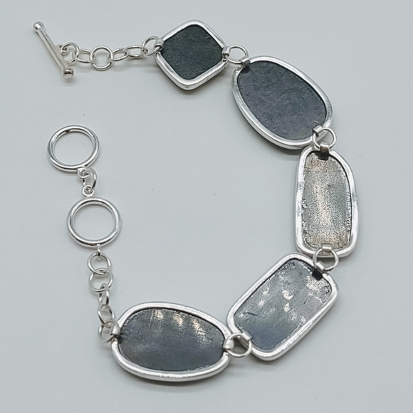 Vintage Sterling Silver Lucas Lameth Abalone Link Toggle Bracelet - Picture 7 of 12